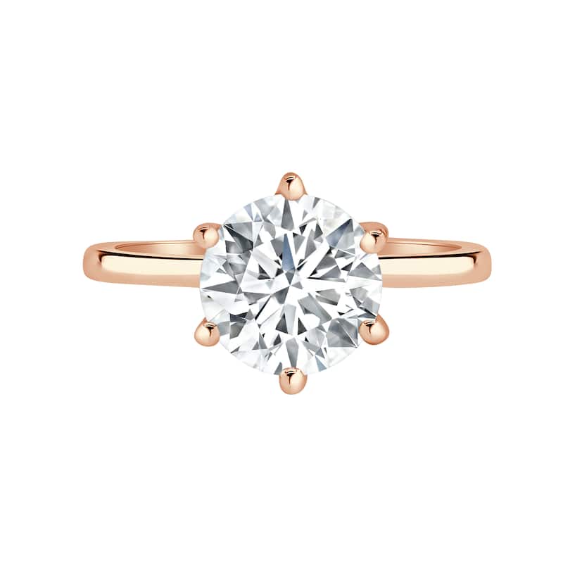 Auriya 14k Gold 7 1/6 ctw Lab grown 6-Prong Round Hidden Halo Diamond Engagement Ring (F-G VS) - Rose - 7.5