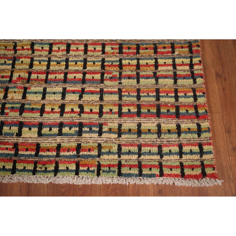 Colorful Checkered Moroccan Modern Area Rug Hand-Knotted Wool Carpet - 9'0"x 12'4"