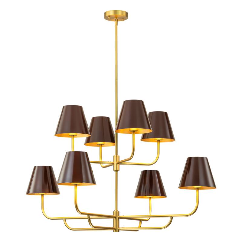 8-Light Mid-Century Modern Gold Linear Sputnik Tapered Large Chandelier for Dining Room