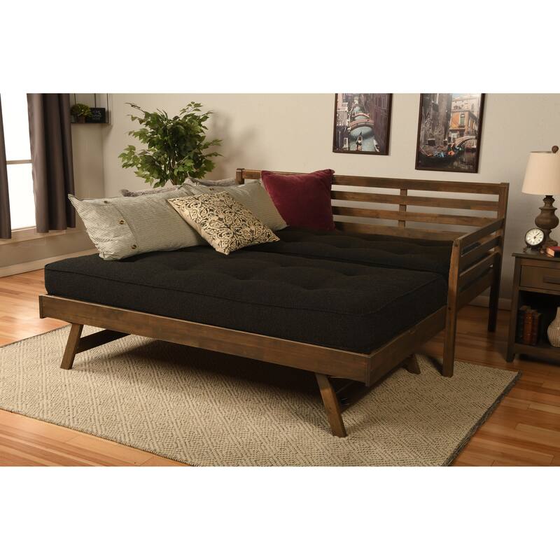 Somette Boho Daybed and Pop Up Bed in Rustic Walnut with Mattresses - Canton Black