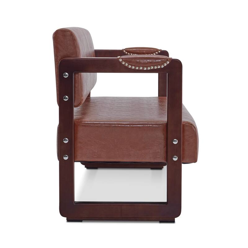 BarberPub Upholstered Waiting Room Chairs, Bench with Backrest, Faux Leather Armed Bench - 23"D x 61.2"W x 29.9"H