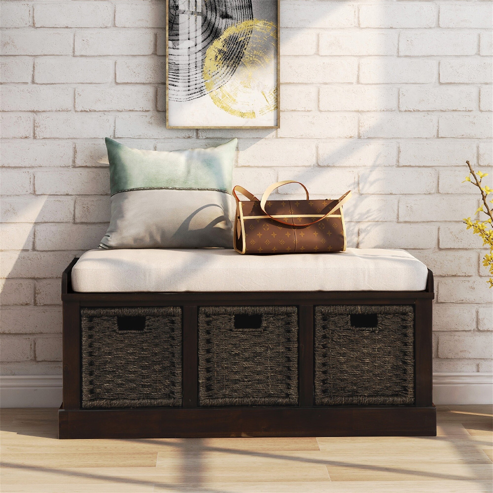Shop Merax Rustic Storage Bench With 3 Removable Classic Fabric