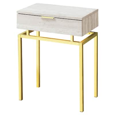 Modern End Table 1 Drawer Nightstand Beige Marble Gold Legs