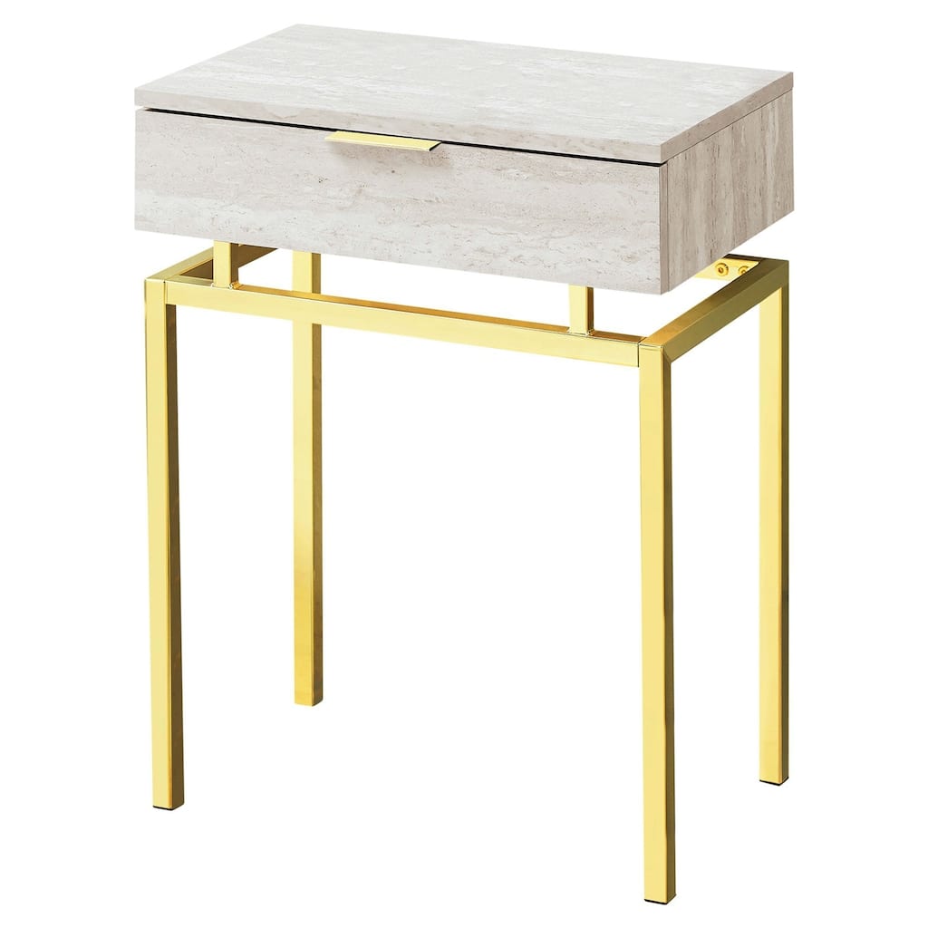 Modern End Table 1 Drawer Nightstand Beige Marble Gold Legs