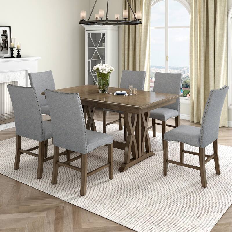 Rustic Dining Chairs with Nailhead Trim, Extendable Dining Table, Wooden Dining Room Table and Chair Set