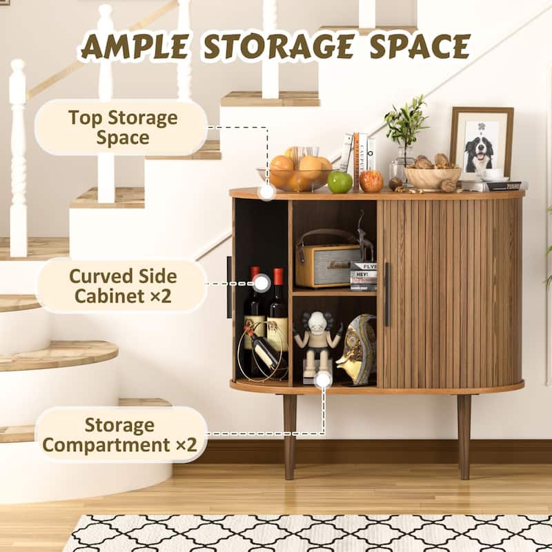 VEIKOUS Wooden Storage Sideboard with Tambour Doors, Ample Storage for Kitchen, Living Room, Bedroom