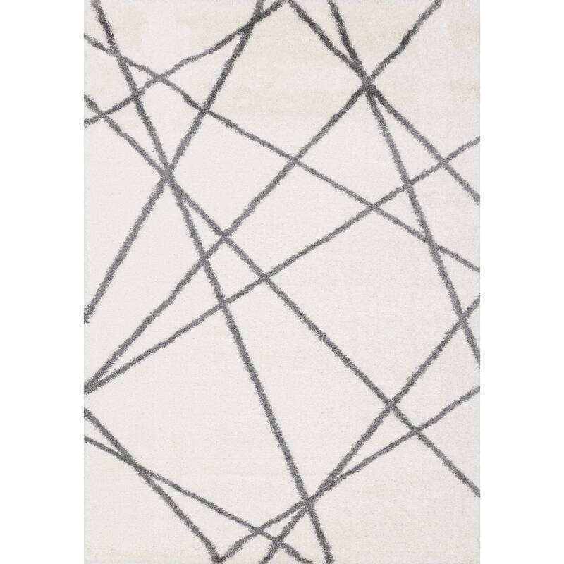 Fairmont Collection - White/Grey Crossing Lines Rug