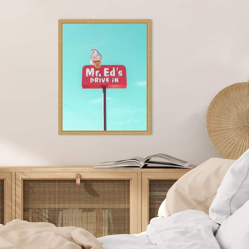 Mr. Eds Drive In Vintage Sign by Tom Windeknecht Framed Canvas Wall Art Print - Sylvie Bright Gold