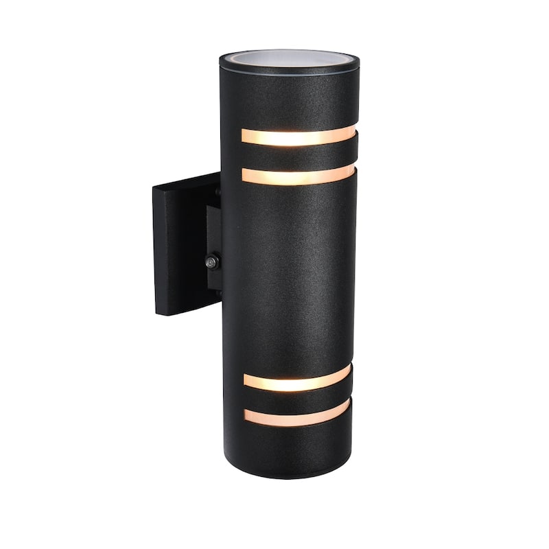 2-Light Industrial Vintage Black Linear Cylinder Patio Light Waterproof IP54 Lantern Outdoor Wall Sconces with Light Sensor