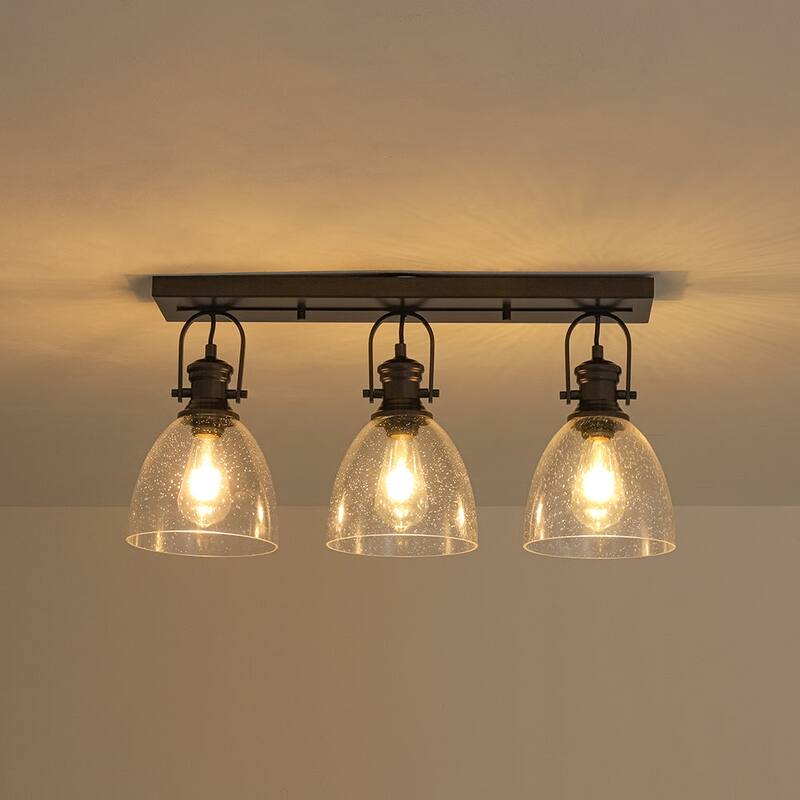 Industrial 3-Light Versatile Glass Island Semi Flush Mount Wall Light
