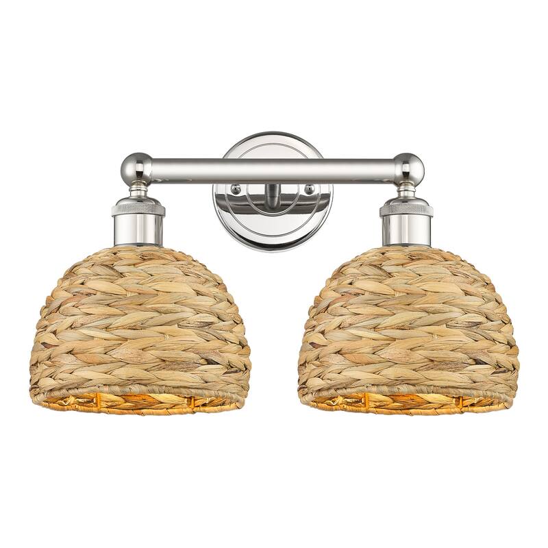 Innovations Lighting 616-2W-11-17 Woven Rattan Vanity Woven Rattan 2 - Polished Nickel / Natural