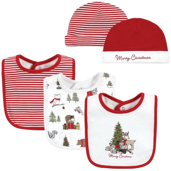 slide 1 of 1, Hudson Baby Unisex Baby Cotton Bib and Headband or Caps Set, Christmas Forest, One Size - Christmas Forest - One Size One Size - Christmas Forest