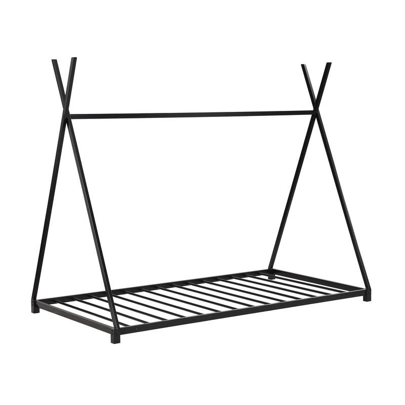 Twin Size Metal House Platform Bed with Triangle Structure for Bedroom
