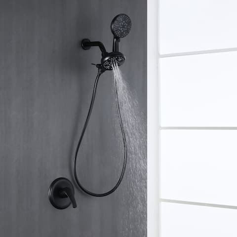 5-Spray Patterns with 2.5 GPM 4.72 in. Wall Mount Dual Shower Heads in Matte Black