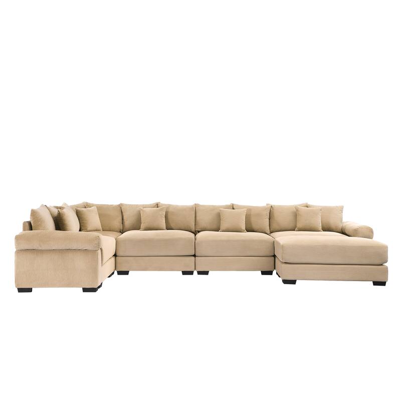 GDFStudio - Corduroy 5-Seater 154.6" Cloud Modular Sectional Couch with Ottoman