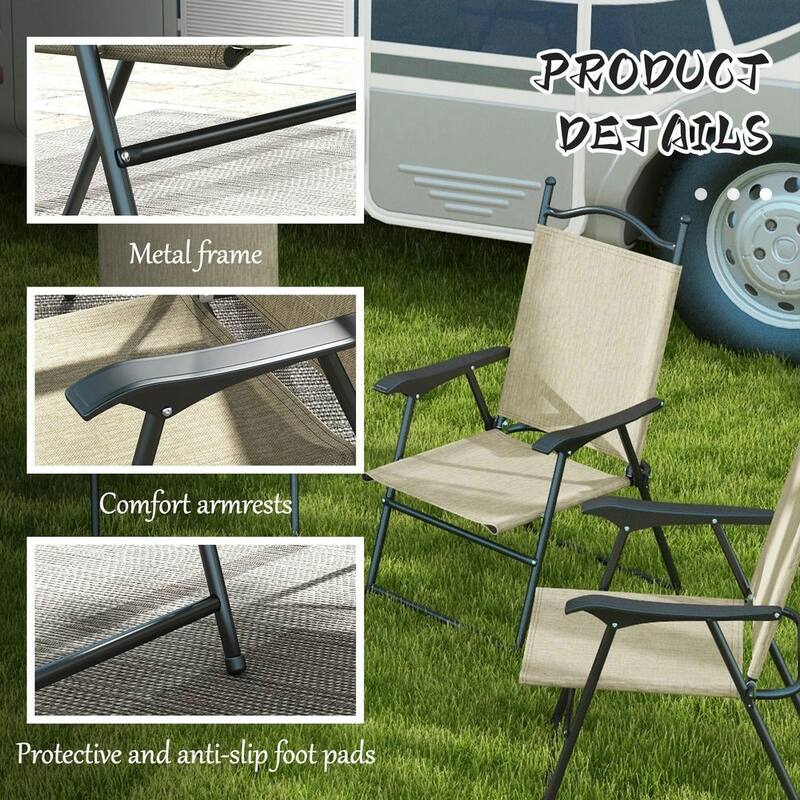 4-Piece Folding Camping Chair Set, Mesh Seats, Armrests for Lawn Patio