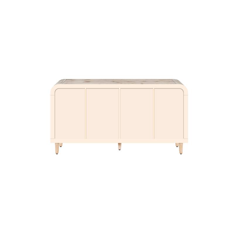59'' Farmhouse Curved Vintage Storage Sideboard with Large Wooden Handles, Adjustable Shelves for Kitchen,Dining Room