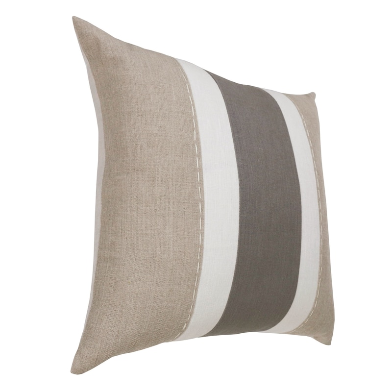 20" X 20" Gray And Tan Linen Striped Zippered Pillow