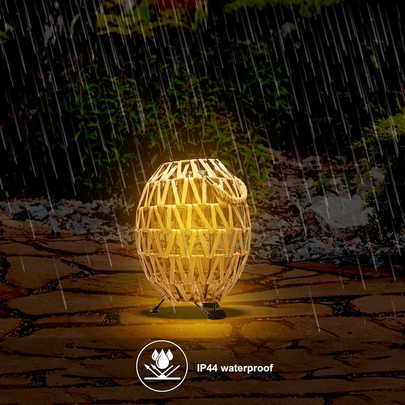 Solar Wicker Lantern Outdoor Rattan Light with LED 11"x15" Waterproof