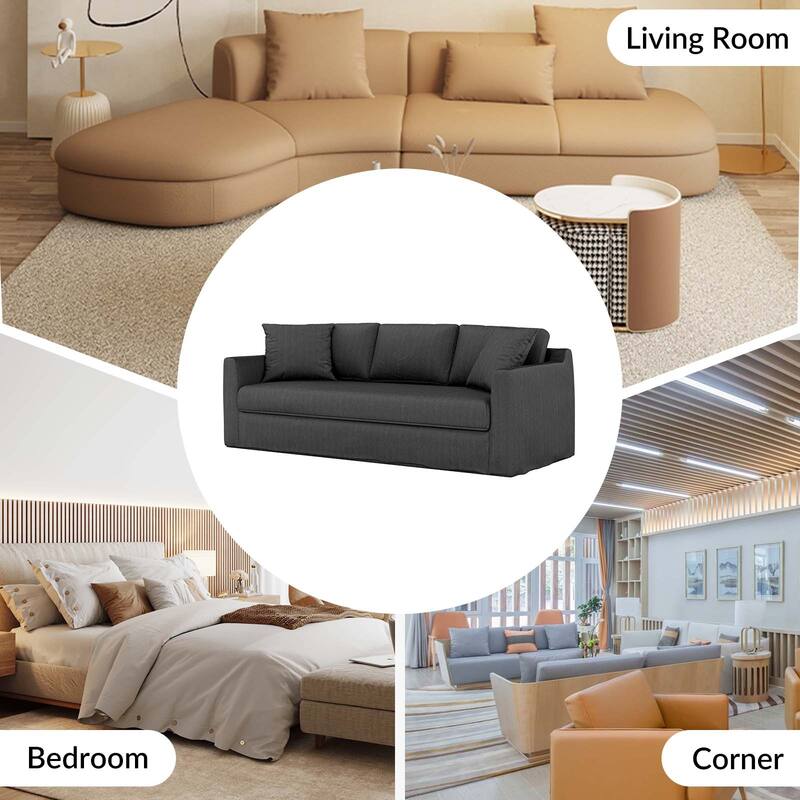 Riccardo 85" Modern Slipcovered Sofa with Square Flange Arm by HULALA HOME