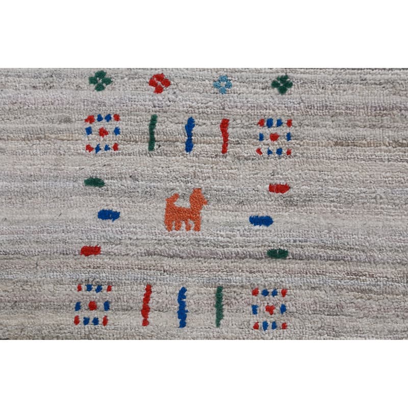 Hand Knotted Oriental Viscose Silk Carpet Tribal Stripe Greys & Charcoal Gabbeh Area Rug - 9' 11'' X 7' 10''