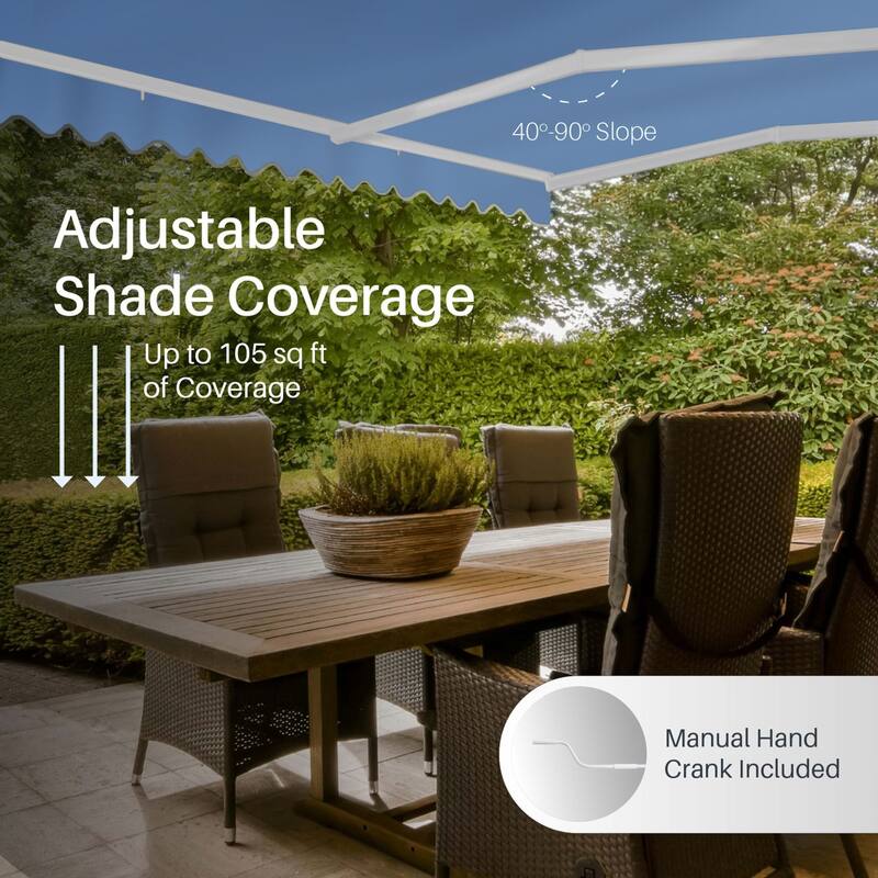 ALEKO Caribbean Manual Retractable Patio Awning - White Frame - Sky Blue - 12 x 10 Feet