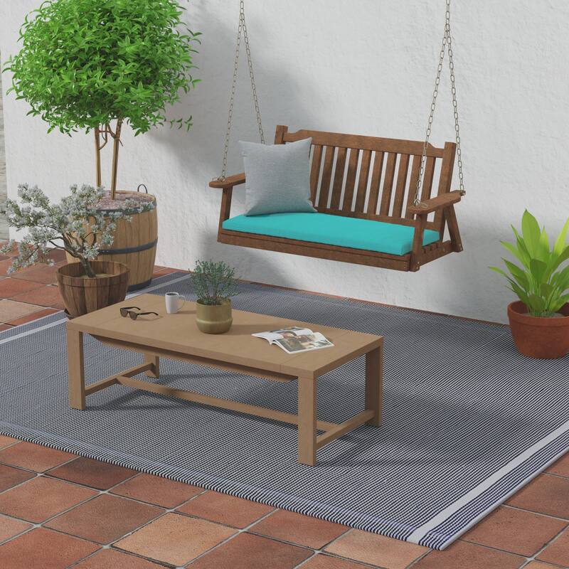 Sunbrella 48" x 18" Turquoise Solid Outdoor Bench Cushion with Ties - 18'' L x 48'' W x 3.5'' H - Canvas Aruba
