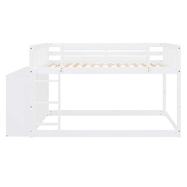 slide 2 of 50, White Full Bunk Bed with 4 Drawers & 3 Shelves - Perfect for Families White
