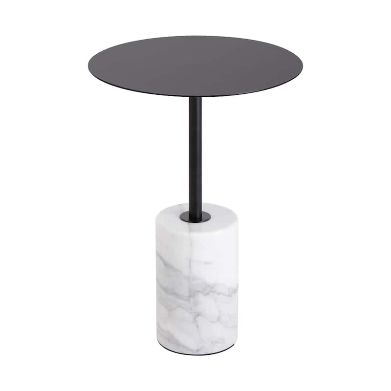 Round End Table with Marble Base, Circular Accent Living Room or Bedside Side Table - Black