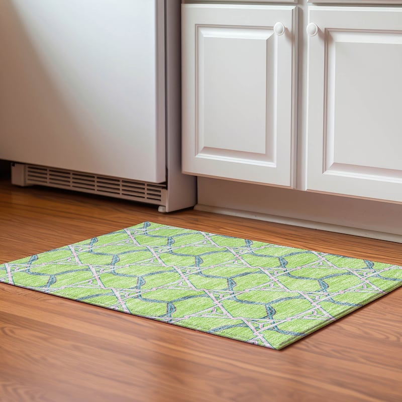 Premium Washable Super Soft Modern Tangle Mayfield Rug - Lime - 1'8" x 2'6"