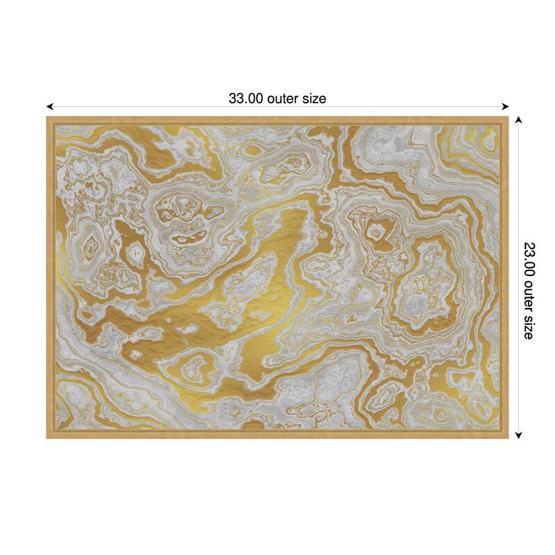 White and Yellow Marble Swirl I by Amini54 Framed Canvas Wall Art Print - 33 x 23 in