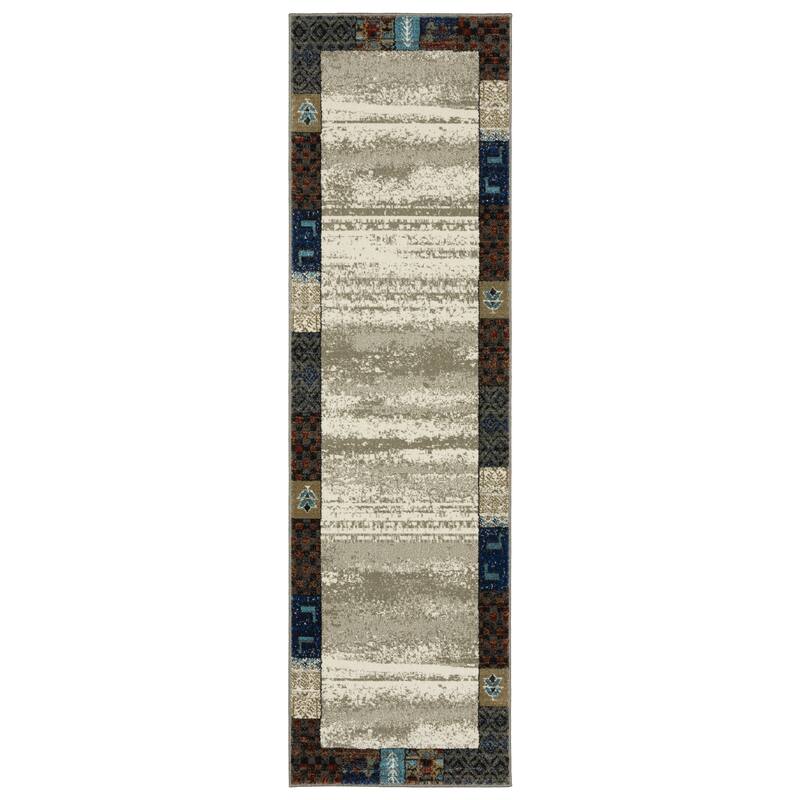 Style Haven Vance Tribal Patchwork Border Beige/ Multi-colored Area Rug. - 2' 3" x 7' 6" - Runner