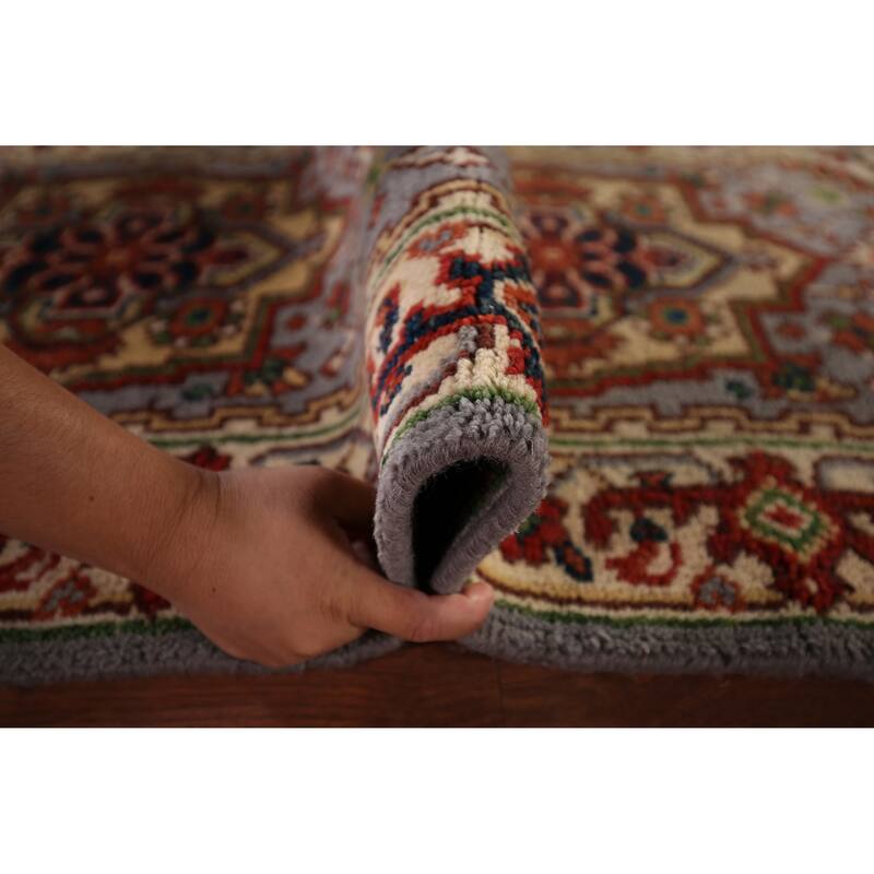Geometric Gray Heriz Serapi Indian Runner Rug Hand-Knotted Wool Carpet - 2'6"x 9'10"