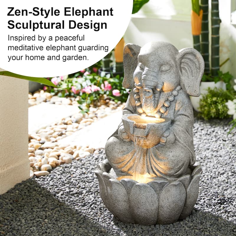 Glitzhome Polyresin Meditating Buddha Frog/Elephant Statue Outdoor Water Fountain with LED Lights