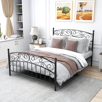 Metal Heavy Duty Platform Bed Frame with Headboard and Fooboard