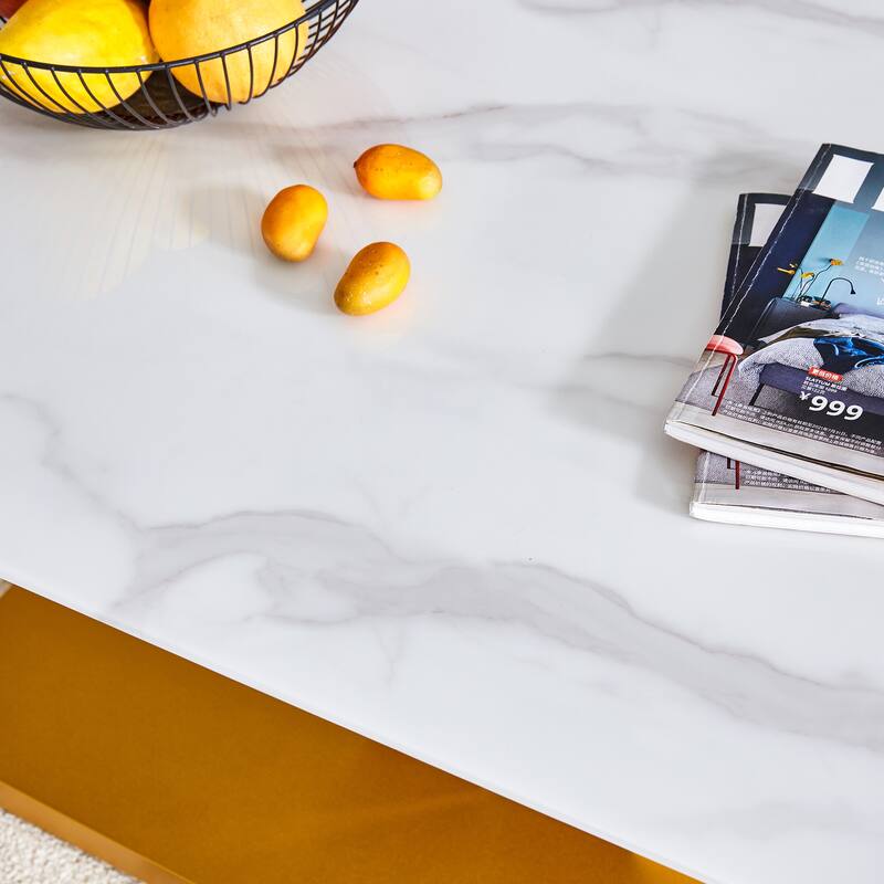 Modern Minimalist Coffee Table. Tempered Glass With Stickers Tabletop,En Mdf Pillars