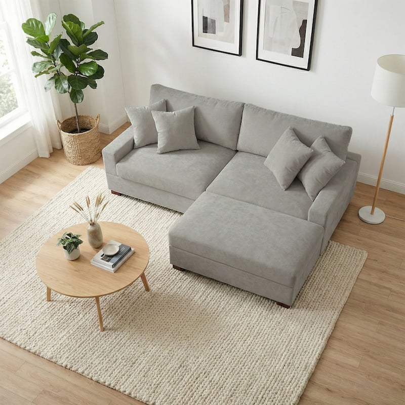 Oversized Chenille Modular Sectional Sofa Living Room Set with Ottoman