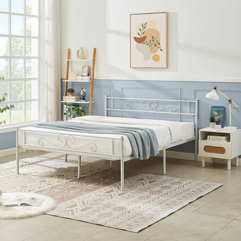 Javlergo Victorian Style Modern Metal Platform Bed Frame with Headboard and Footboard No Box Spring Needed