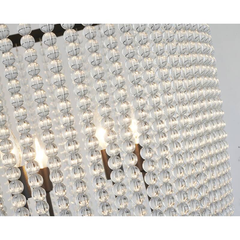 8-Light Satin Black Chandelier With Clear Beaded hanging Glass