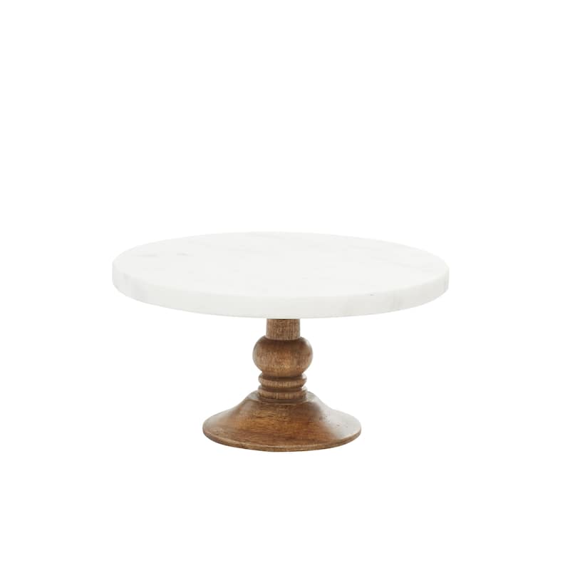 Mango Wood Cake Stand with Wood Base - White - Roche River Decor - White - 10"W, 5"H