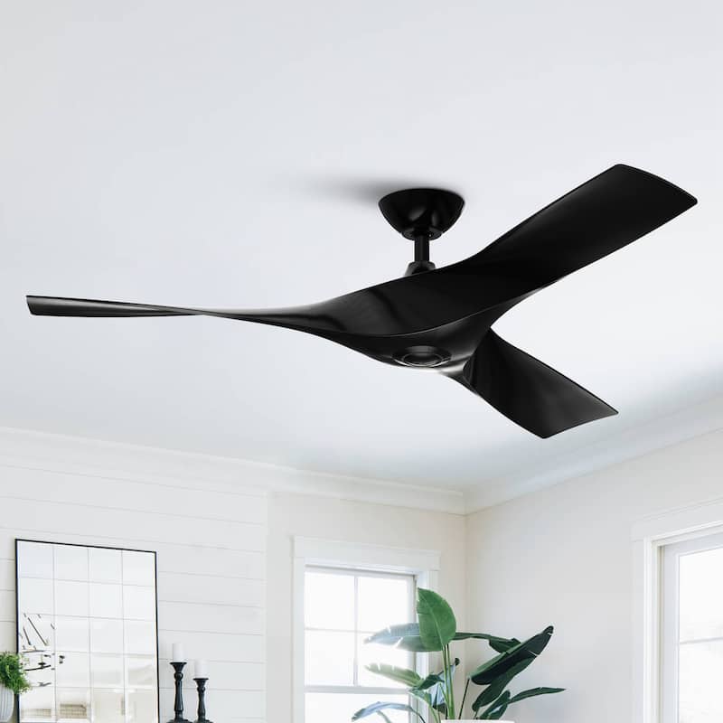 52-inch Modern Black ABS 3-Blade Propeller Ceiling Fan without Light