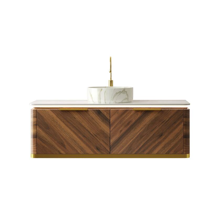 GDFStudio - Dipa Modern 48" Floating Bathroom Vanity with Sensor Light, Drawers & Marble Pattern Ceramic Basin, WITHOUT Faucet