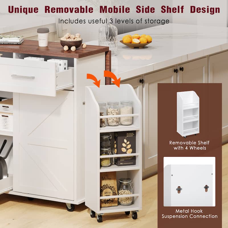 47.2"Farmhouse Kitchen Island with Drop Leaf, Removable Side Racks,Two Drawers,Rolling Kitchen Cart on Wheels with Towel Rack