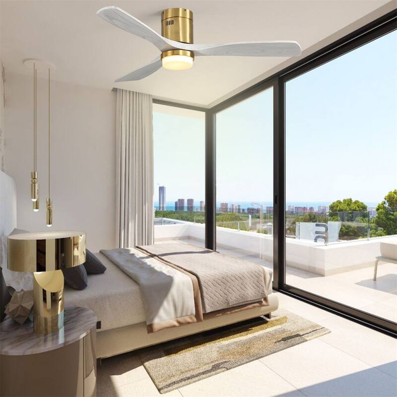 52" Wood Blades Integrated Dimmable LED Ceiling Fan with Light and Remote