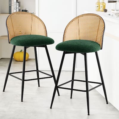 Upholstered Swivel Counter/ Bar Stools with Rattan Back