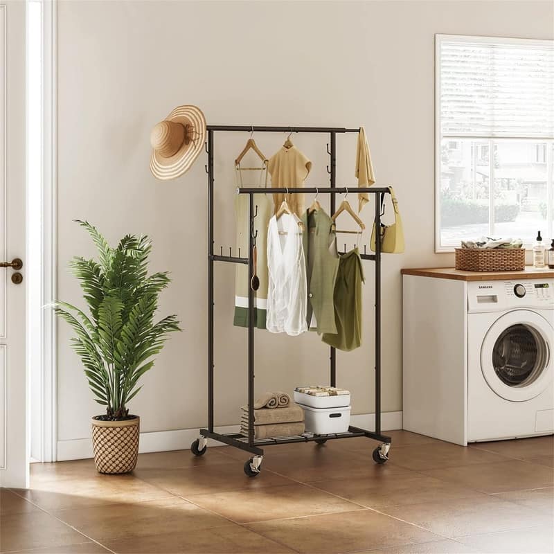 Double Rod Garment Rack - 26"D x 47.3"W x 64.2"H