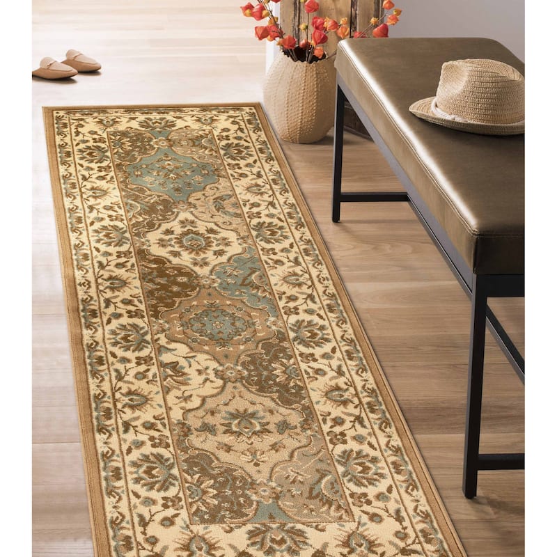 Superior Palmyra Traditional Floral Medallion Indoor Runner or Area Rug - 2' 7" x 8' - Beige