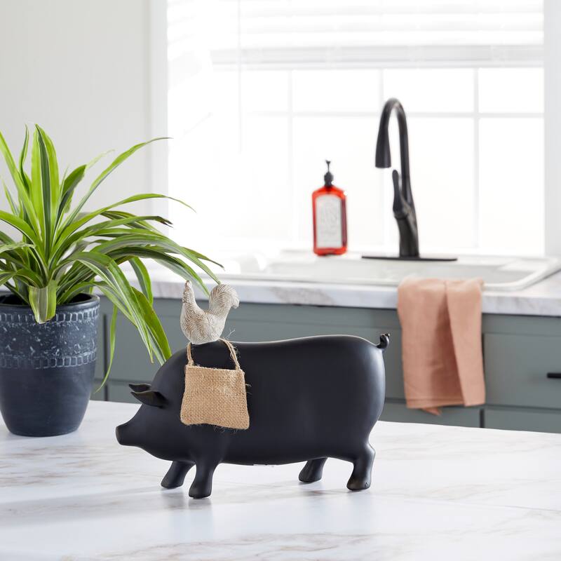 Black Polystone Pig Home Decorative Sign