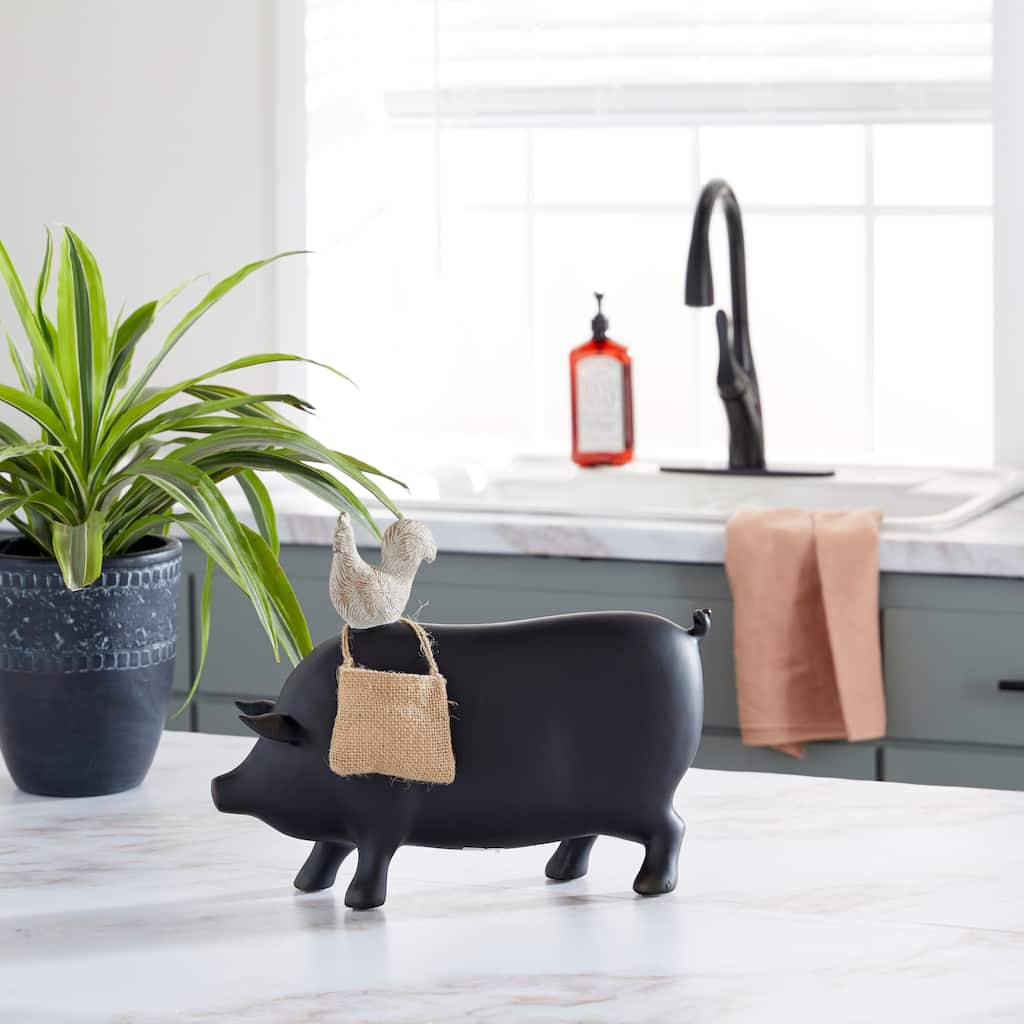 Black Polystone Pig Home Decorative Sign