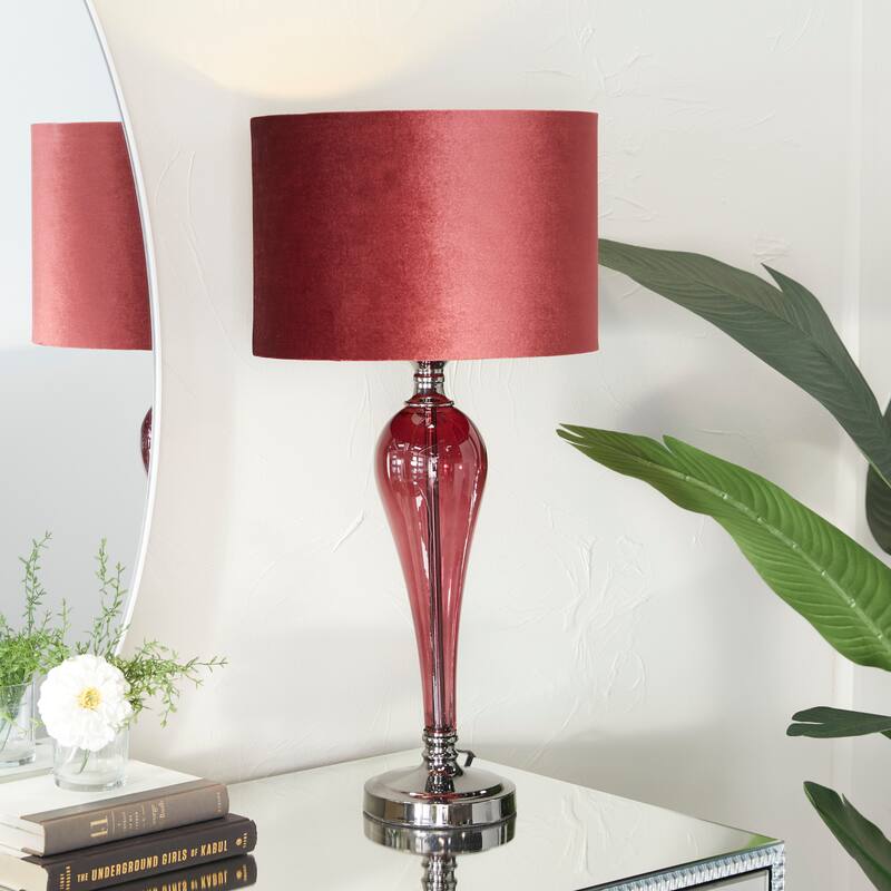 Red Velvet Glam Table Lamp - 13 x 13 x 27